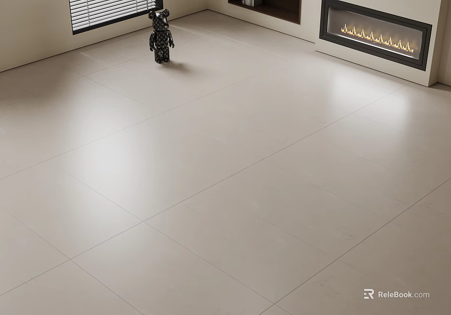 Light Colored Floor Tiles In Modern Living Room With Fireplace 3d model 