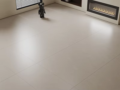 Light Colored Floor Tiles In Modern Living Room With Fireplace 3d model