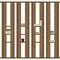 Wooden Shelf Unit with Vertical Slats and Multiple Storage Shelves for Decorative Items