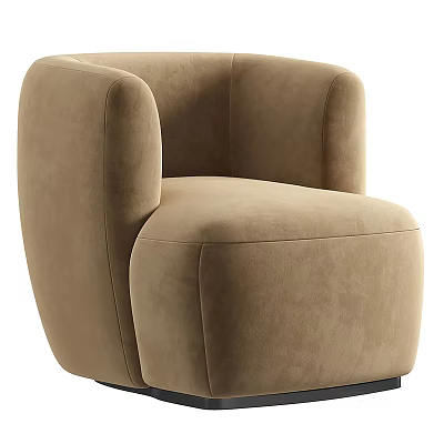 Beige Velvet Upholstered Modern Single Sofa with Rounded Armrests Plush Seat and Sturdy Base 3d model
