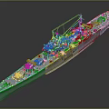 Detailed Gray Military Warship With Deck Turrets Mast And Metal Hull Structure
