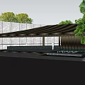 Modern Entrance Gate Design With Marble Walls Canopy And Green Plants