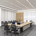 Modern Monitoring Room Interior With Long Table And Office Chairs 3d model