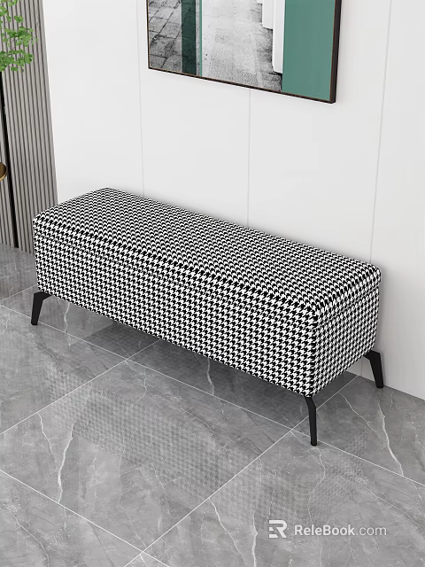Sofa Bench with Black and White Houndstooth Pattern and Black Slim Legs for Modern Interior 3d model