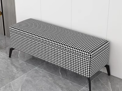Sofa Bench with Black and White Houndstooth Pattern and Black Slim Legs for Modern Interior 3d model