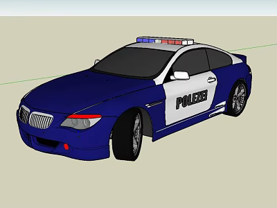 Blue Police Car With Emergency Lights And POLICE Markings On Body 3d model