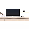 Modern Light Wood TV Stand with Flat Screen TV and Floating Shelves for Decor