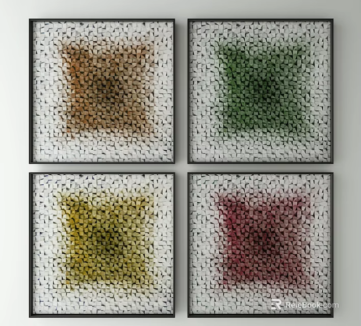 Colorful Woven Textile Artworks With Brown Green Yellow Red Framed Wall Decor 3d model 