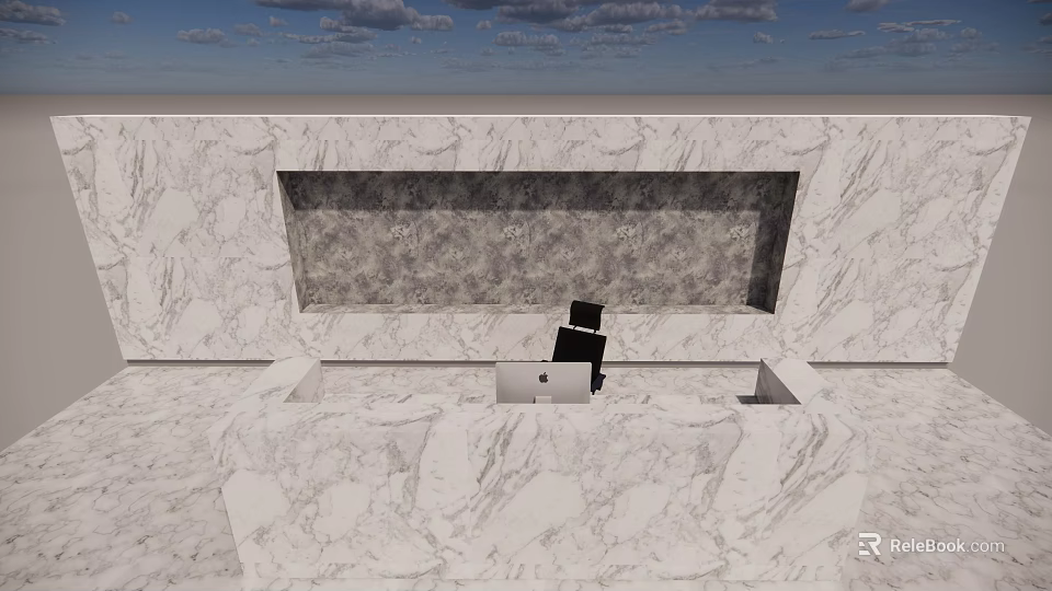 Modern Minimalist Reception Desk With Sleek Marble Surface In Office Interior 3d model 