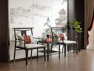 New Chinese Dining Chair Single Chair Leisure Chair Tea Chair Armchair 3d model