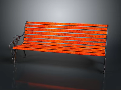 Sturdy Classic Wooden Bench With Slatted Seat And Ornate Curved Metal Armrests 3d model