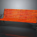 Sturdy Classic Wooden Bench With Slatted Seat And Ornate Curved Metal Armrests