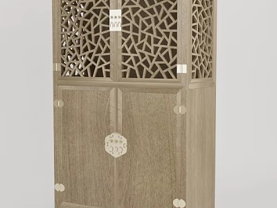 Traditional Wooden Bookcase With Lattice Carved Design And Decorative Cabinet Doors 3d model