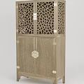 Traditional Wooden Bookcase With Lattice Carved Design And Decorative Cabinet Doors