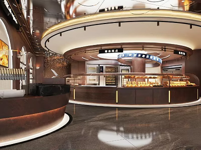 Modern Elegant Dessert Shop Interior With Glass Display Cases And Illuminated Counter 3d model