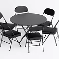Practical Round Black Dining Table Set With Four Folding Chairs 3d model