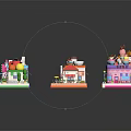 Colorful Miniature Block Building Models With Various Styles And Decorative Trees Windows And Roofs