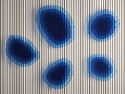 Modern Blue And White Wall Decor With Five Irregular Oval Shapes On Light Striped Background 3d model