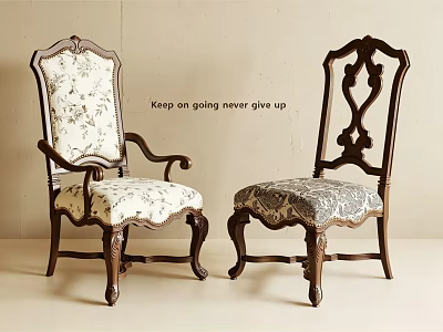 Classic Dining Chairs with Carved Wooden Frames Patterned Upholstered Seats and Ornate Backrests 3d model