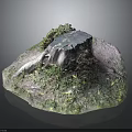 Wooden Stump And Stone Decor In Natural Setting With Green Moss Grass