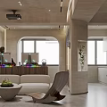 Modern Living Room Interior With Beige Sofa Abstract Painting Wooden Desk And Gaming Chair