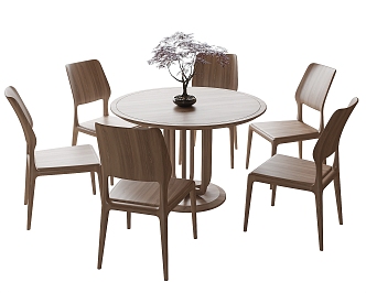 New Chinese Dining Table and Chair Combination Dining Chair Round Dining Table 3d model