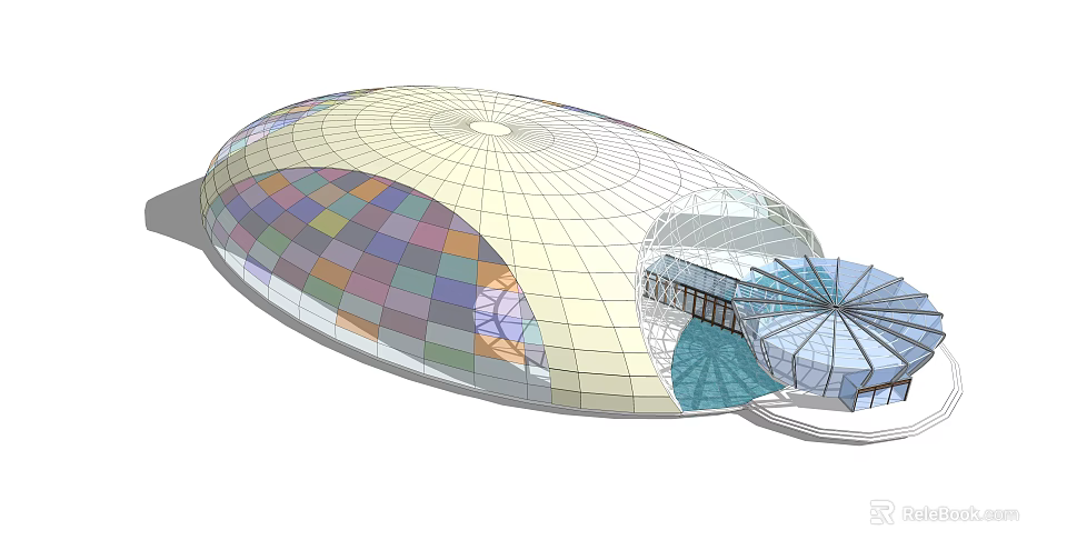 Contemporary Oval Shaped Building With Colorful Glass Panels And Modern Design Elements 3d model 