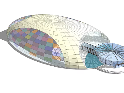 Contemporary Oval Shaped Building With Colorful Glass Panels And Modern Design Elements 3d model