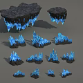 Scene Components With Black Rock Base And Blue Icy Crystals In Various Sizes Shapes