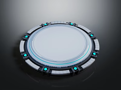 Futuristic Circular Tech Device With Metallic Frame White Surface And Blue LED Lights 3d model