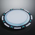 Futuristic Circular Tech Device With Metallic Frame White Surface And Blue LED Lights