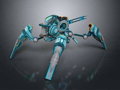 Mechanical Spider With Blue Yellow Mechanical Structure And Multiple Legs 3d model