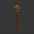 Beautiful Red Rose Plant With Green Stem And Fresh Leaves Against Gray Background