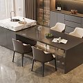 Modern Style Dining Table Set With Chairs Marble Island And Dark Cabinets