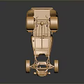 Golden Vintage Race Car Model With Frame Structure And Reflective Dark Background