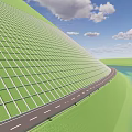 Garden Landscape Featuring Curved Road Green Grid Design And Waterfront Scene