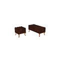 Two Brown Tufted Velvet Sofa Stools With Wooden Legs And Classic Design