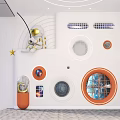 Kindergarten Two Floors Interior Design With Circular Ceiling Lights And Playful Colorful Elements 3d model