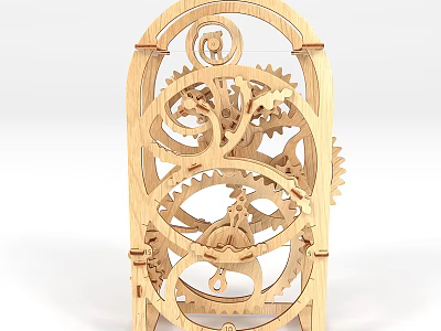 Wooden Mechanical Gear Model With Intricate Carved Design And Rotating Parts 3d model