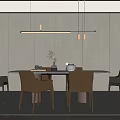 Modern Round Dining Table Set With Beige Gray Chairs And Hanging Pendant Light 3d model