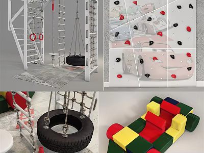 Fun Playground Equipment With Climbing Frame Swing Tire Climbing Wall And Colorful Blocks 3d model
