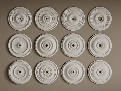 White Decorative Ceiling Medallions With Various Classic Patterns For Home Lighting 3d model