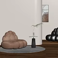 Cloud Shaped Brown Single Sofa With Beige Floor Lamp Small Table And Wooden Floor