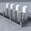 Industrial Equipment White Storage Tanks With Metal Structures And Black Fences In Industrial Setting