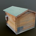 Wooden Cabin Exterior With Green Roof Wooden Door Double Windows And Small Steps