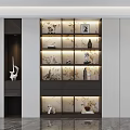 Modern Bookshelf Interior Design With Marble Texture Backdrop And Decorative Statues Books 3d model