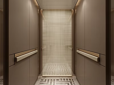 Modern Elevator Corridor Interior With Textured Wall And Geometric Floor 3d model