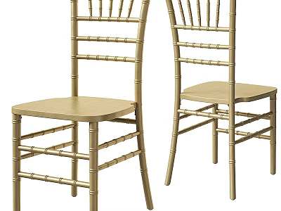 Golden Bamboo Style Single Chair With Wooden Seat And Vertical Backrest 3d model