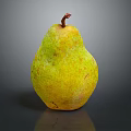 Fresh Pear with Yellow Green Skin and Brown Stem on Dark Background with Smooth Reflection