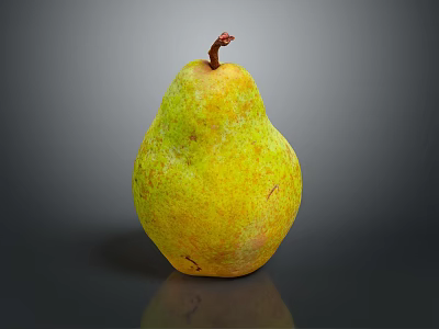 Fresh Pear with Yellow Green Skin and Brown Stem on Dark Background with Smooth Reflection 3d model